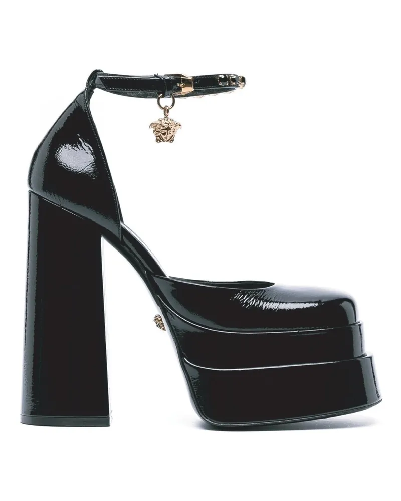 Versace Versace Leder Plattform Sandalen Schwarz