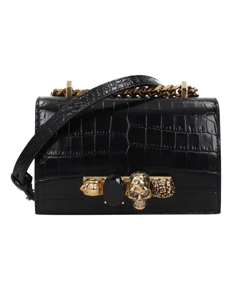 Alexander McQueen Damens Umhängetasche aus schwarzem Leder -