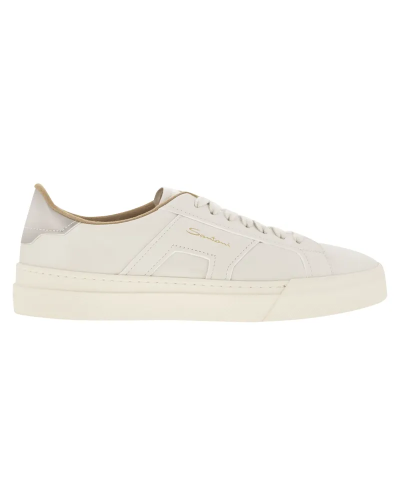 Santoni stolperte Leder -Doppelschnalle -Trainer White