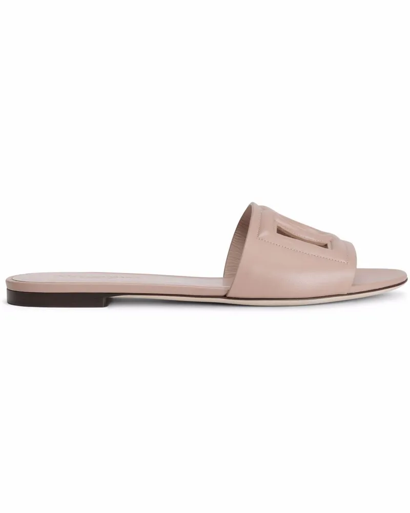 Dolce & Gabbana DG Logo Leder flache Sandalen Powder