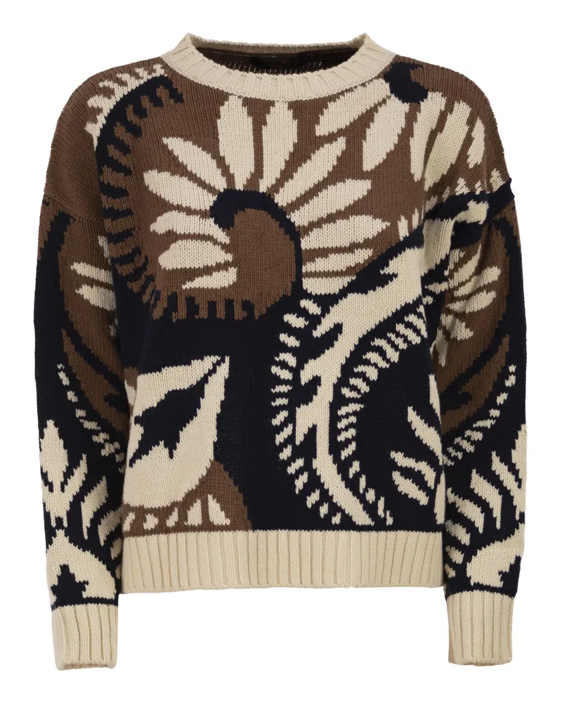 Weekend Max Mara Wkdcelebre gemusterter Baumwoll-Rundhalsausschnitt Brown
