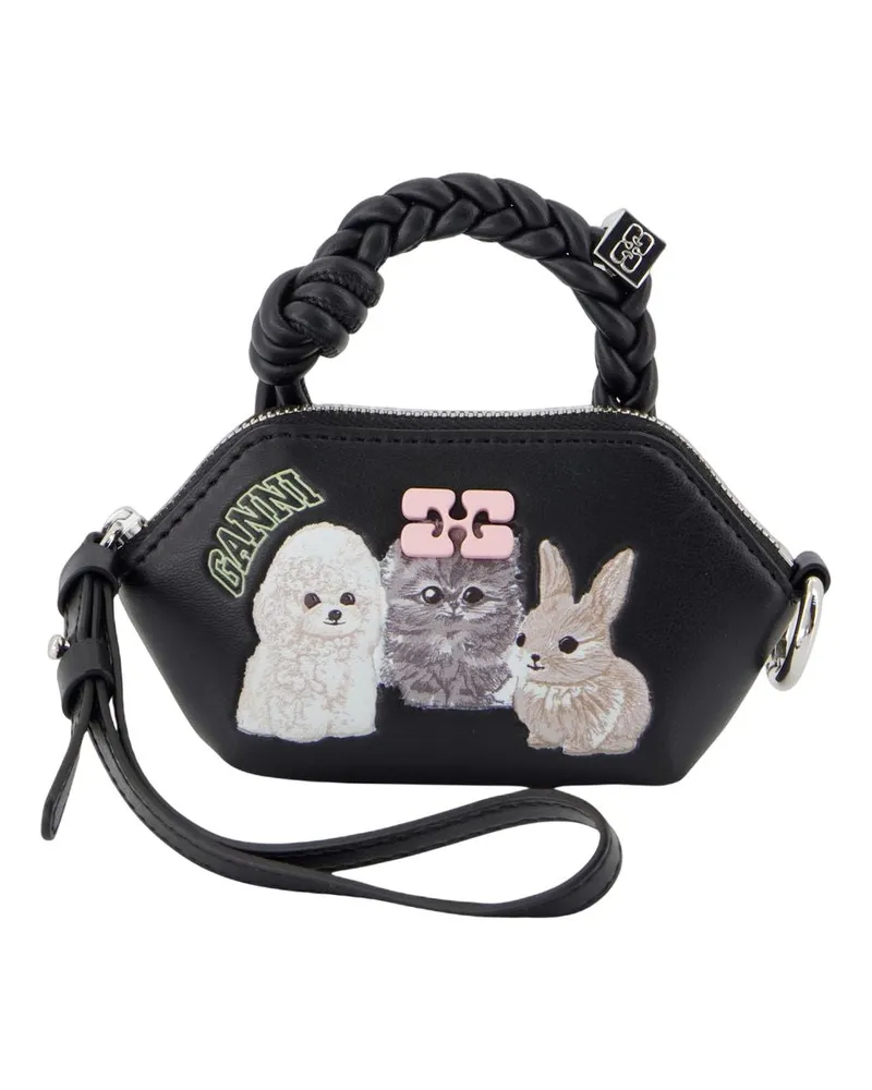 Ganni Bou Nano Tiere Keyring  Leder schwarz Schwarz