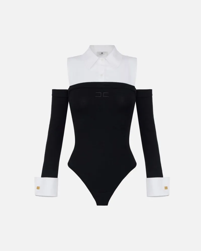 Elisabetta Franchi Viskose und Popelinbodysuit Black