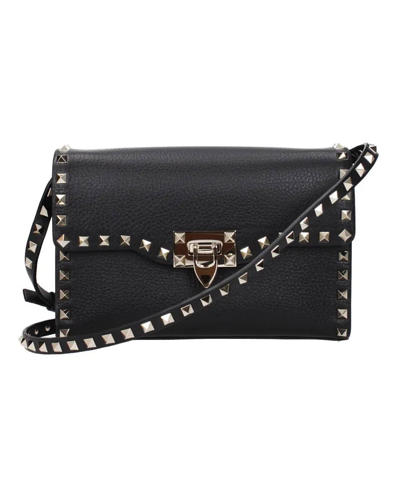 Valentino Garavani Damens Umhängetasche „Rockstud“ aus Leder in Schwarz -