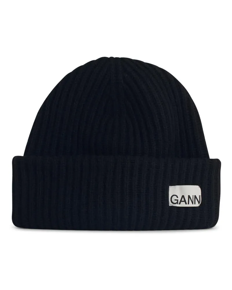 Ganni Black Woll Mütze Black
