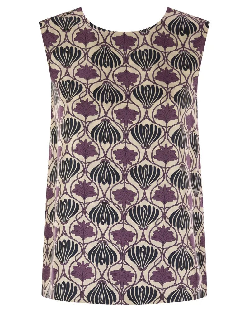 Max Mara Timetop reversibler gedruckter Seidenoberteil Purple