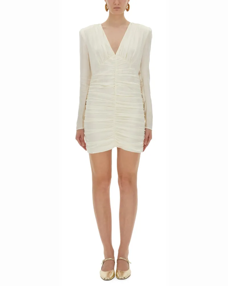ROTATE Birger Christensen Drehen Sie Birger Christensen Satin versammelte Minikleid Ivory