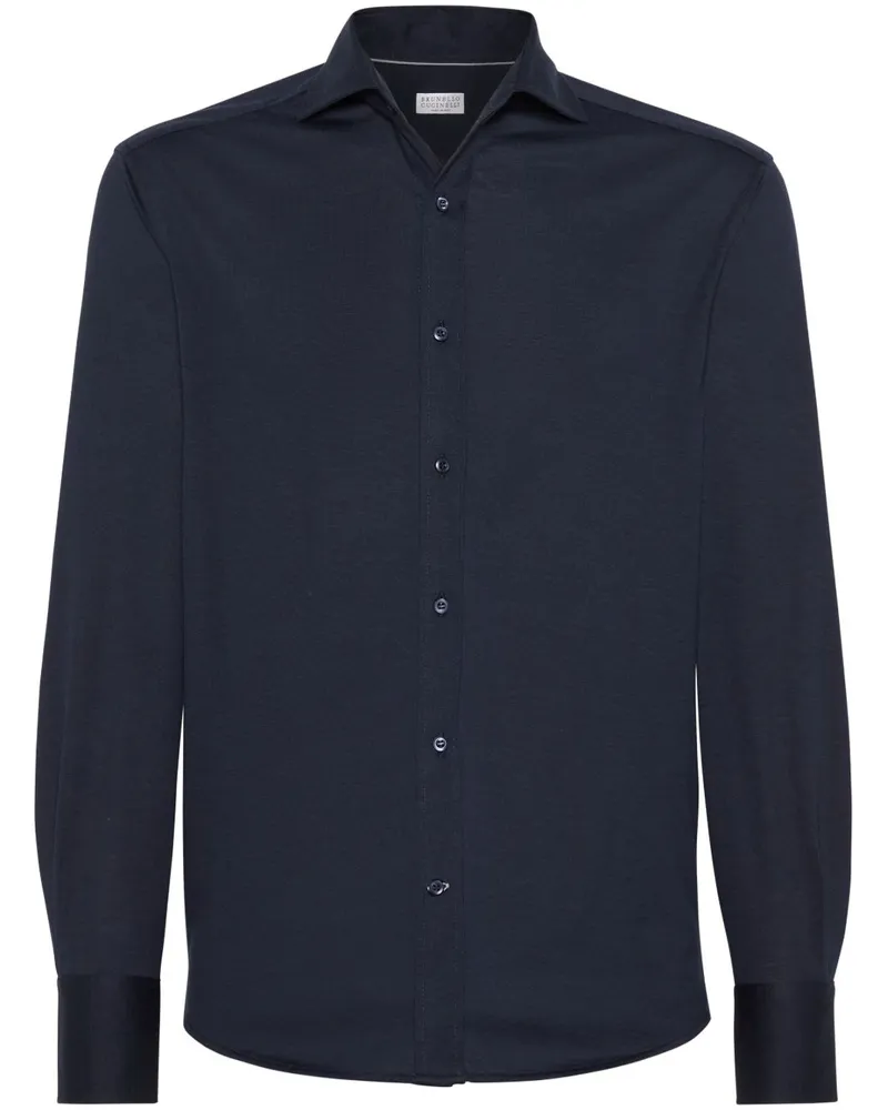 Brunello Cucinelli Seiden- und Baumwollmischhemd Blue