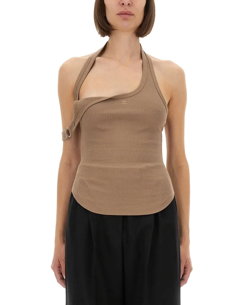 Courrèges Courreves asymmetrisches Tanktop Beige