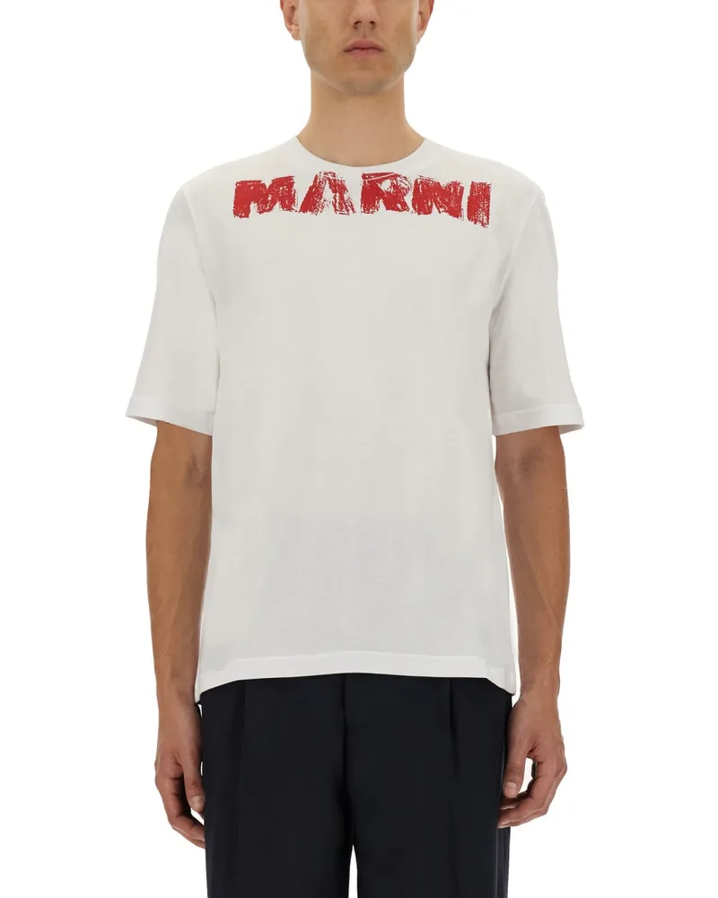Marni Baumwoll -T -Shirt mit Maxi -Druck White