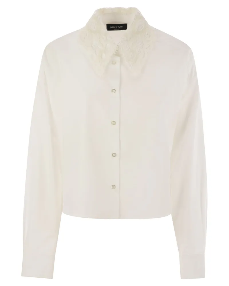 Fabiana Filippi Cropped Hemd mit Spitzenkragen White