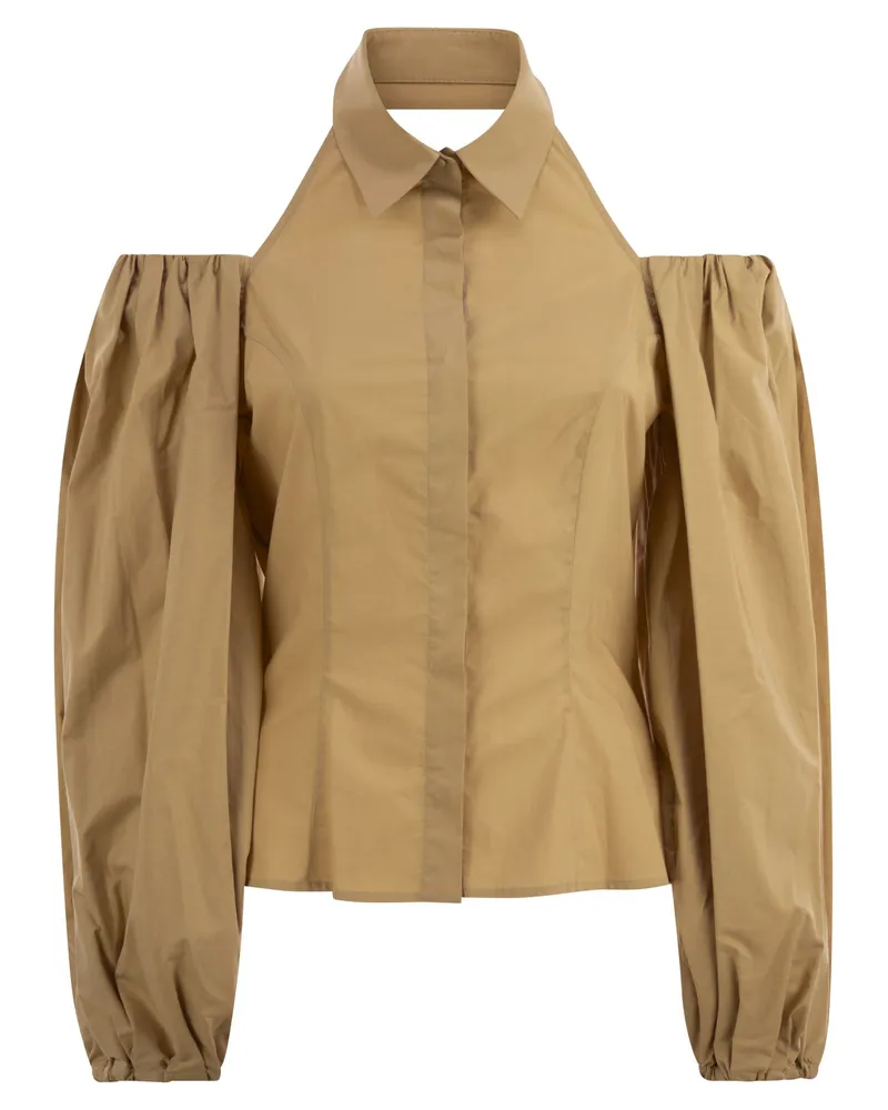 MVP Wardrobe MVP -Kleiderschrank -Baumwollhemd mit Ballonärmelen Beige