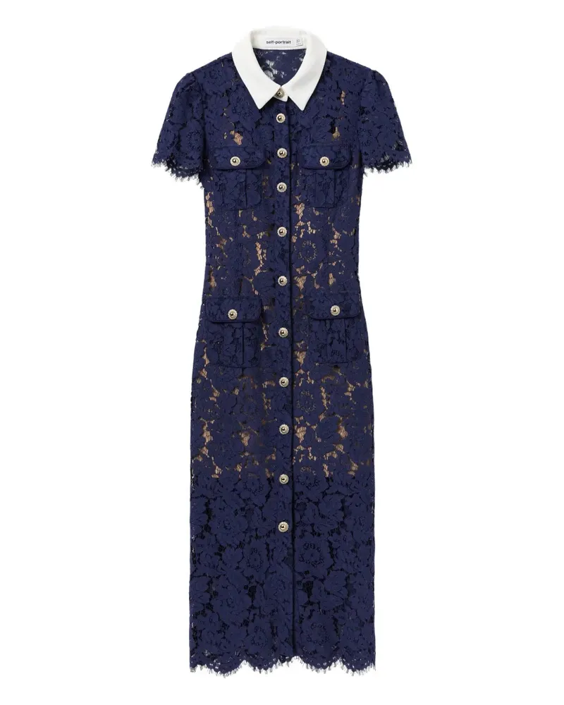 Self-Portrait Selbstporträt gesticktes Spitzenkleid Navy