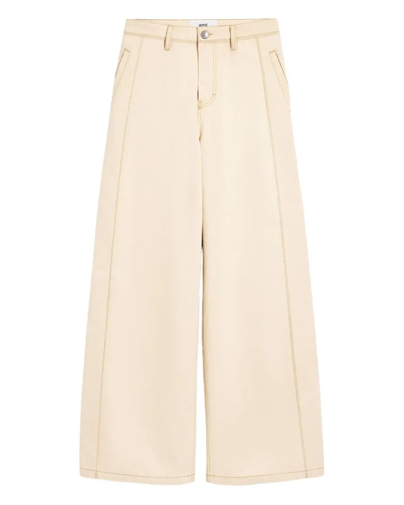 AMI Paris Super breite Denim -Jeans Beige