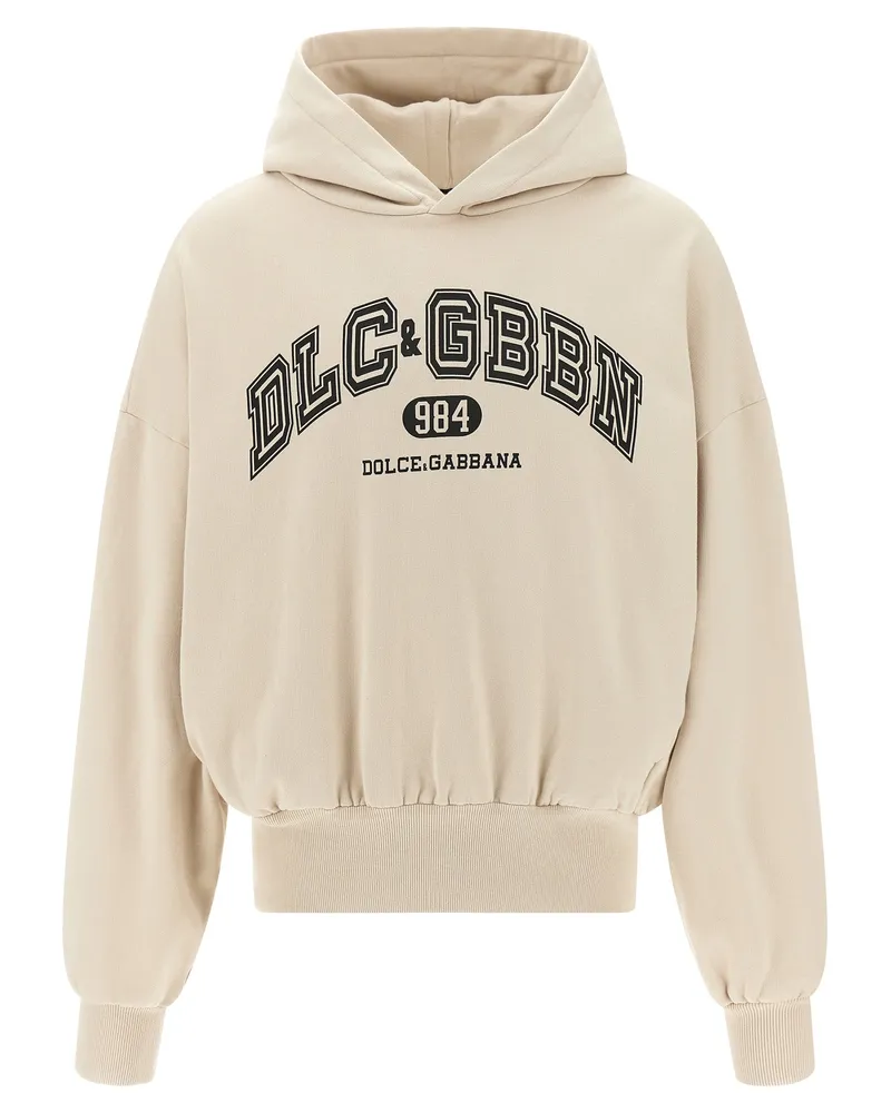 Dolce & Gabbana Logo Print Hoodie Beige