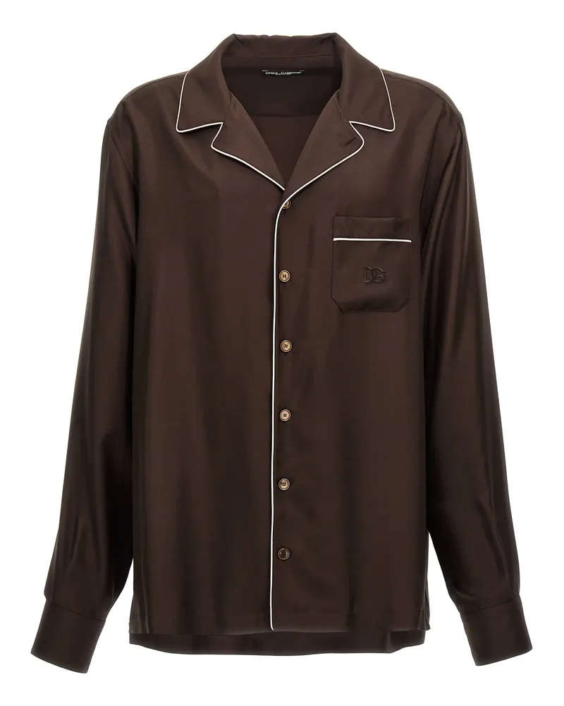 Dolce & Gabbana Logo Stickhemd Brown