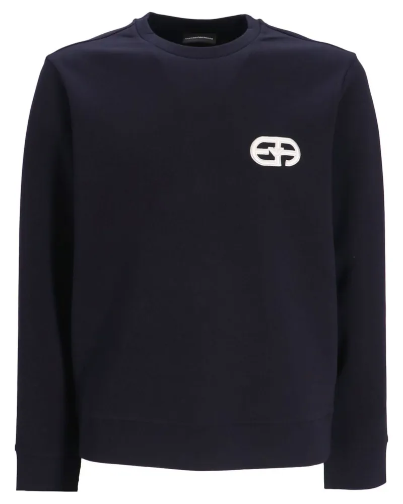 Emporio Armani Logo Baumwoll Crewneck Sweatshirt Blue