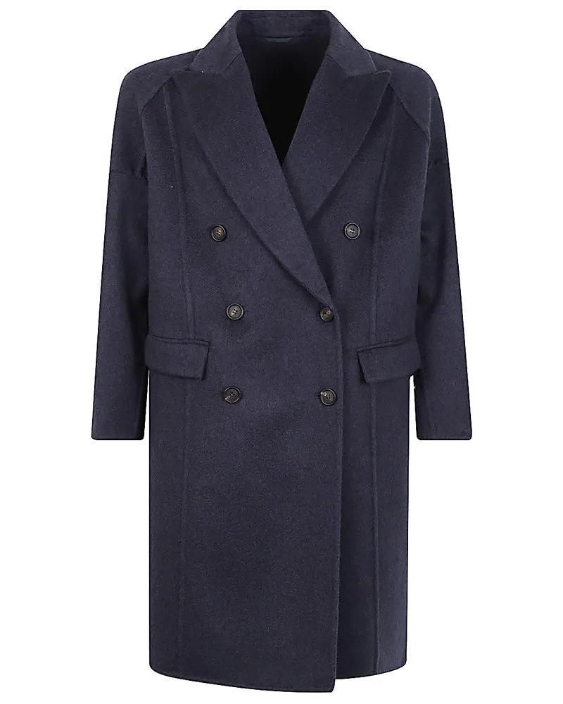 Brunello Cucinelli Cashmere Double Breasted Coat Blue