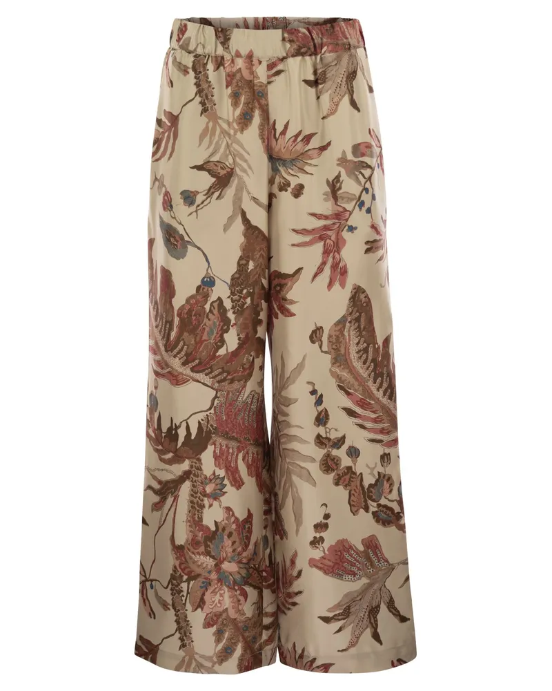 Weekend Max Mara Wochenende Max Mara Temide bedruckte Seiden -Twill -Hosen Beige