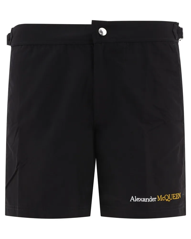 Alexander McQueen Nylon Schwimmshorts Schwarz