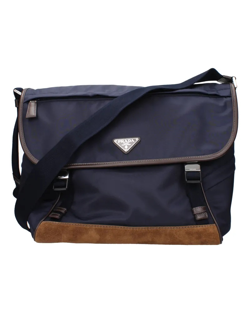 Prada Herrens Schultertaschen aus Stoff in Blau/Kaffee -