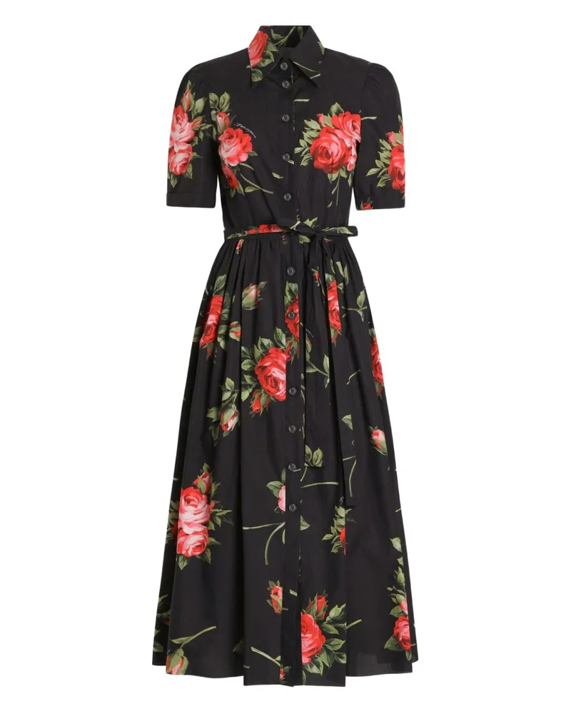 Dolce & Gabbana Midikleid mit Rosenstrauß-Print Black