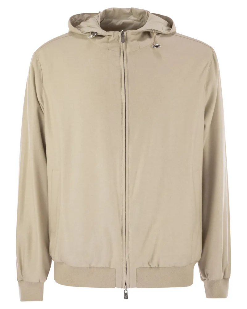 Fedeli reversible Bomberjacke mit Kapuze im Kaschmirflanell und Airstop Beige