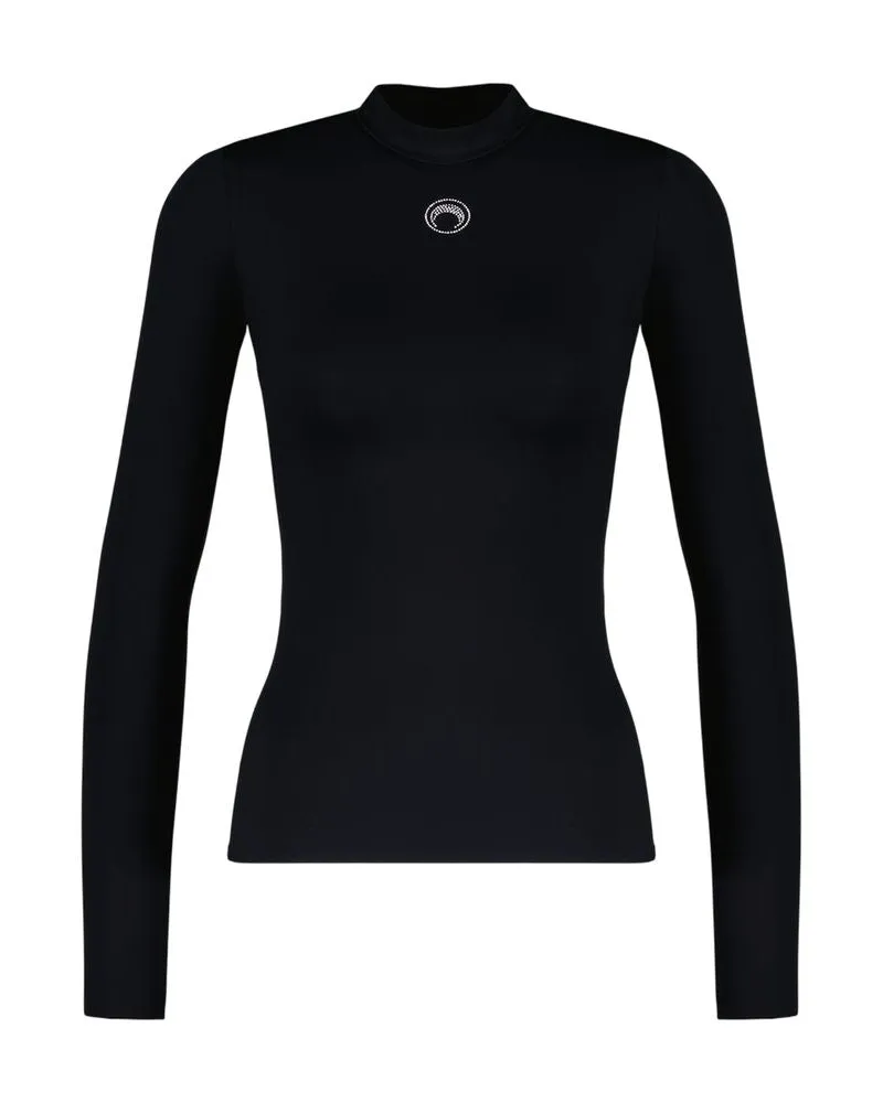 Marine Serre Highneck-T-Shirt mit Mondlogo und Strasssteinen, Marineblau, Serre-Nylon, Schwarz Black