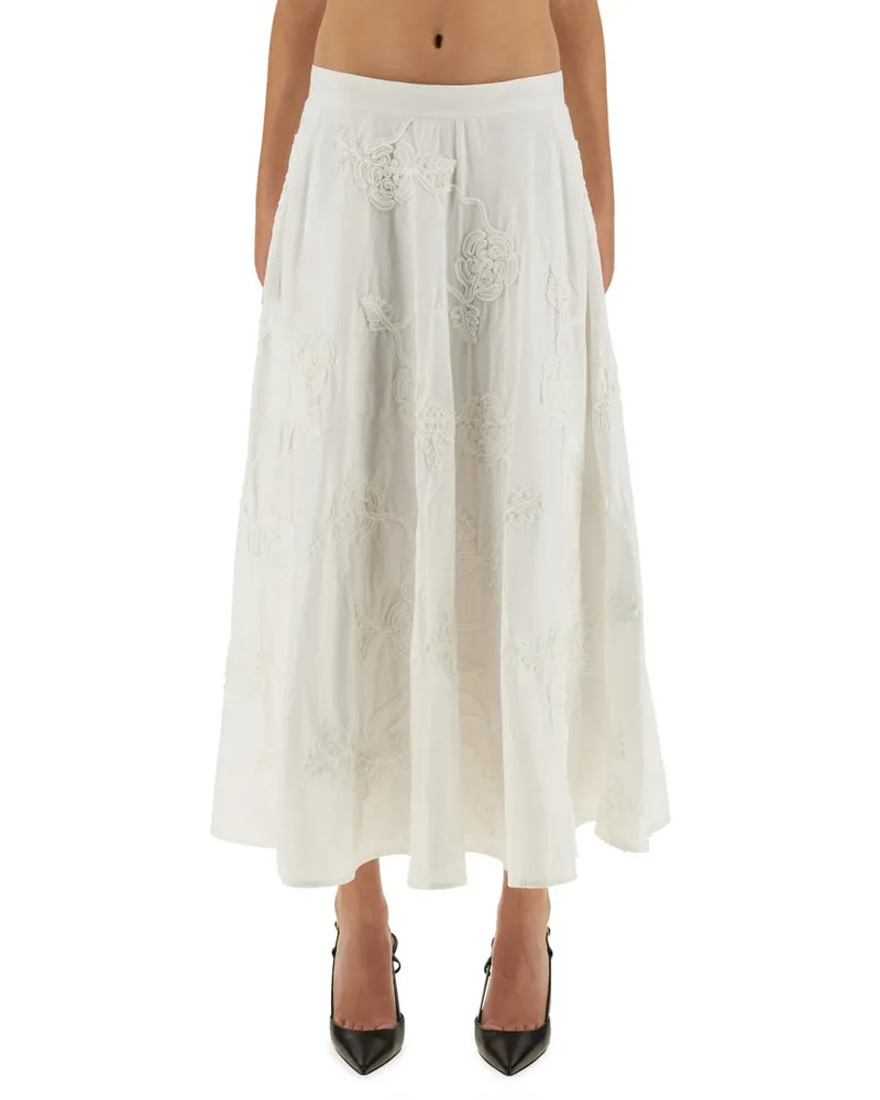 ROTATE Birger Christensen Drehen Sie Birger Christensen Floral Midi Rock White