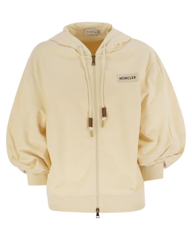 Moncler Baumwoll -Sweatshirt mit Kapuze und Reißverschluss Cream