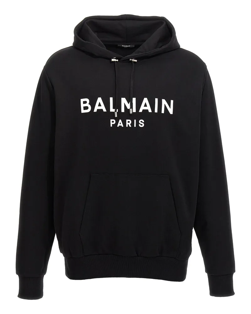 Balmain Logo Print Hoodie White