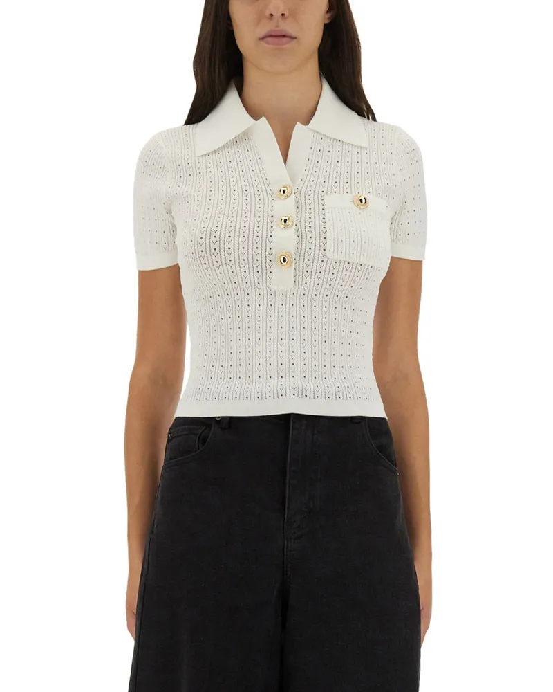 Self-Portrait Perforated Strick Top White
