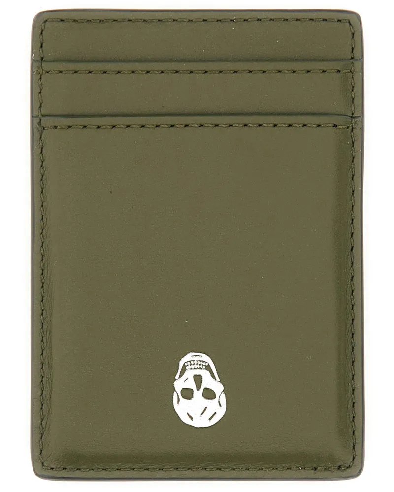 Alexander McQueen Alexander MC Queen Magnetic Card Halter "Schädel Brown