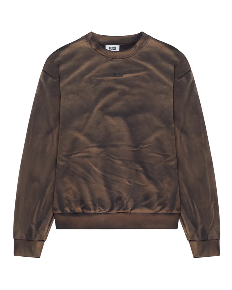 GCDS Solarisierte Crewneck -Sweatshirt mit Logo -Patch Dark