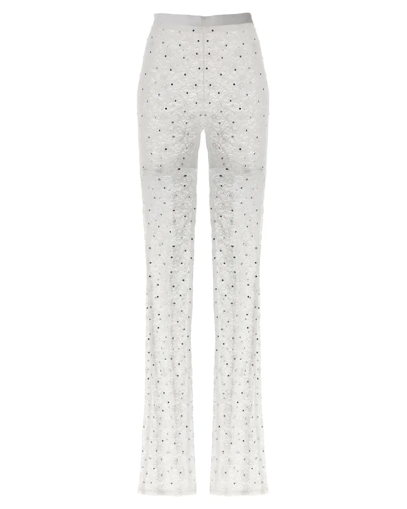 Alessandra Rich Alessandra reichhaltiger Strassspitzen -Leggings White