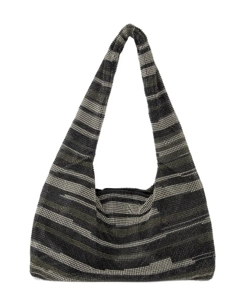 KARA Kristallnetz -Achselhobo -Bag  Schwarze Streifen Strasse Schwarz