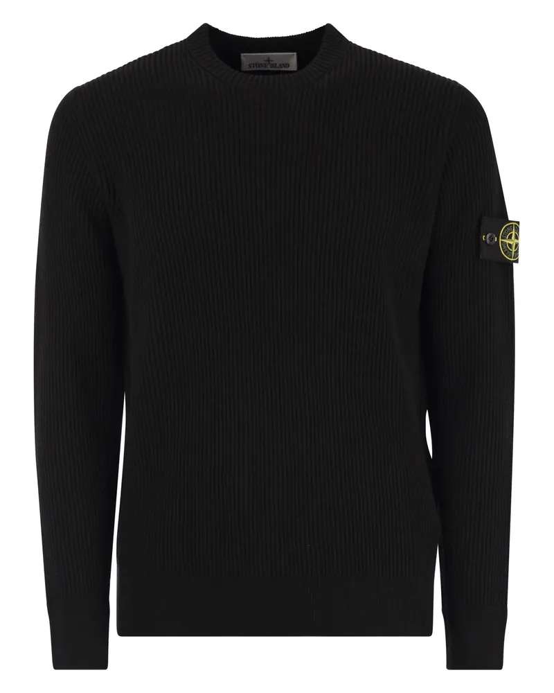 Stone Island Crew Halsspringer mit gerippten Kanten Black