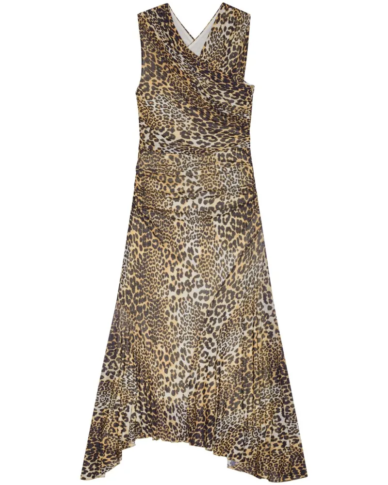 Ganni Leopard Print Midi Kleid Brown