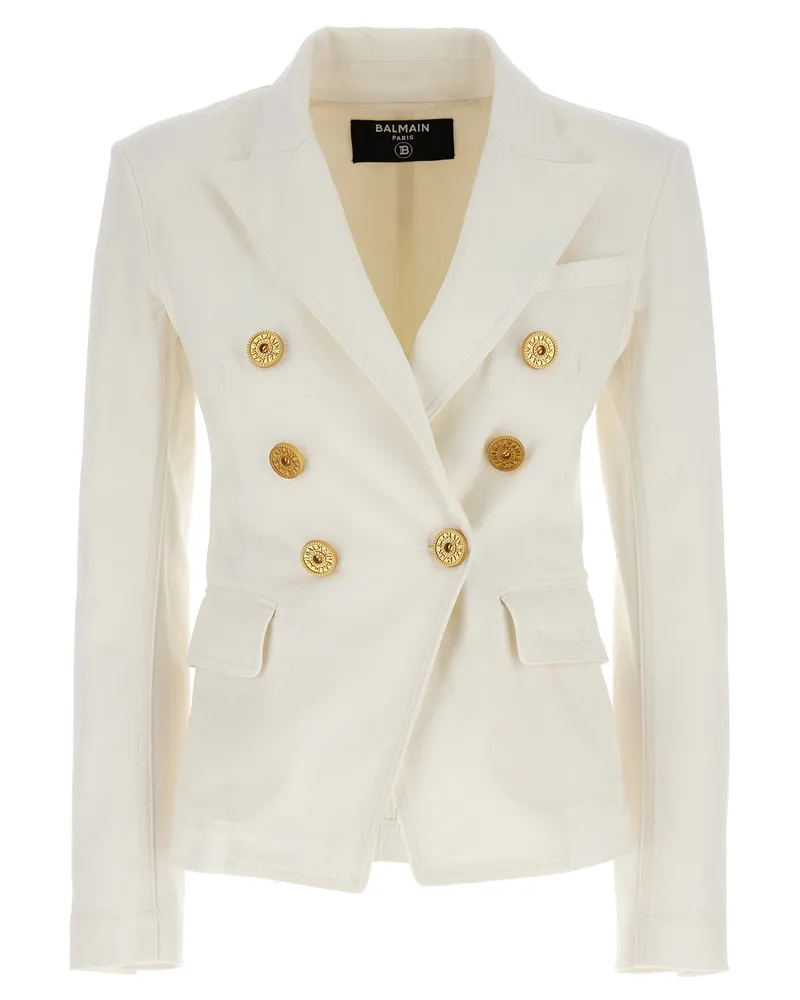 Balmain Doppelbrust Denim Blazer White