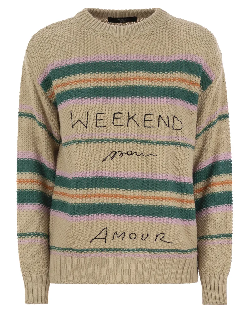 Max Mara Wochenende Max Mara Marrone Baumwollgarn -Pullover mit Stickerei Beige