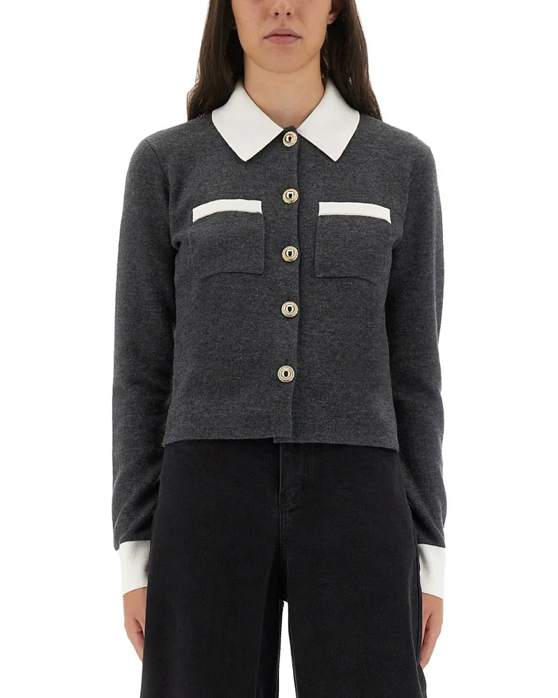 Self-Portrait Self -Porträt -Strickjacke mit kontrastierenden Kragen Grey
