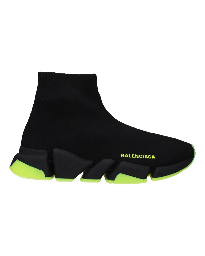 Balenciaga Speed 2.0 Damens Sneakers Schwarzer Stoff/Fluoreszierendes Gelb -