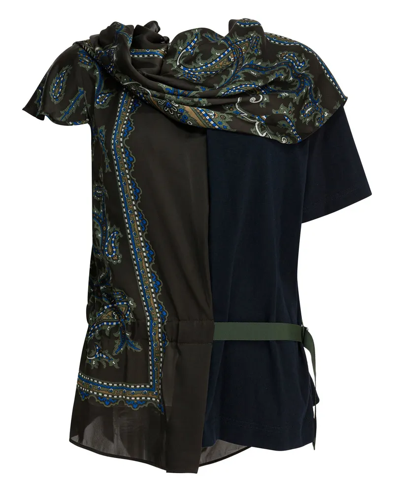 Sacai Baumwoll-T-Shirt mit Paisley-Print Blue