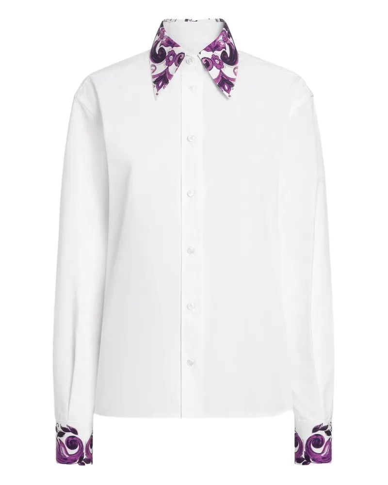 Dolce & Gabbana Baumwollhemd mit Maiolica -Druckdetails White