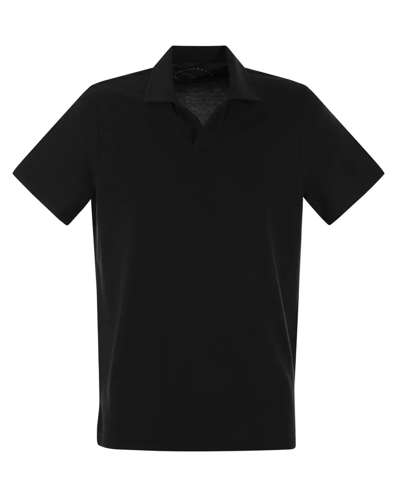 Fedeli Baumwollpolo -Hemd mit offenem Kragen Black