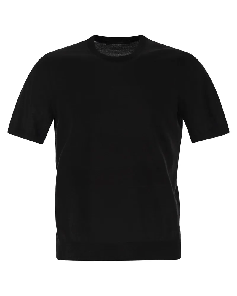 Tagliatore Basic kurzärmeligte Baumwoll -T -Shirt Black