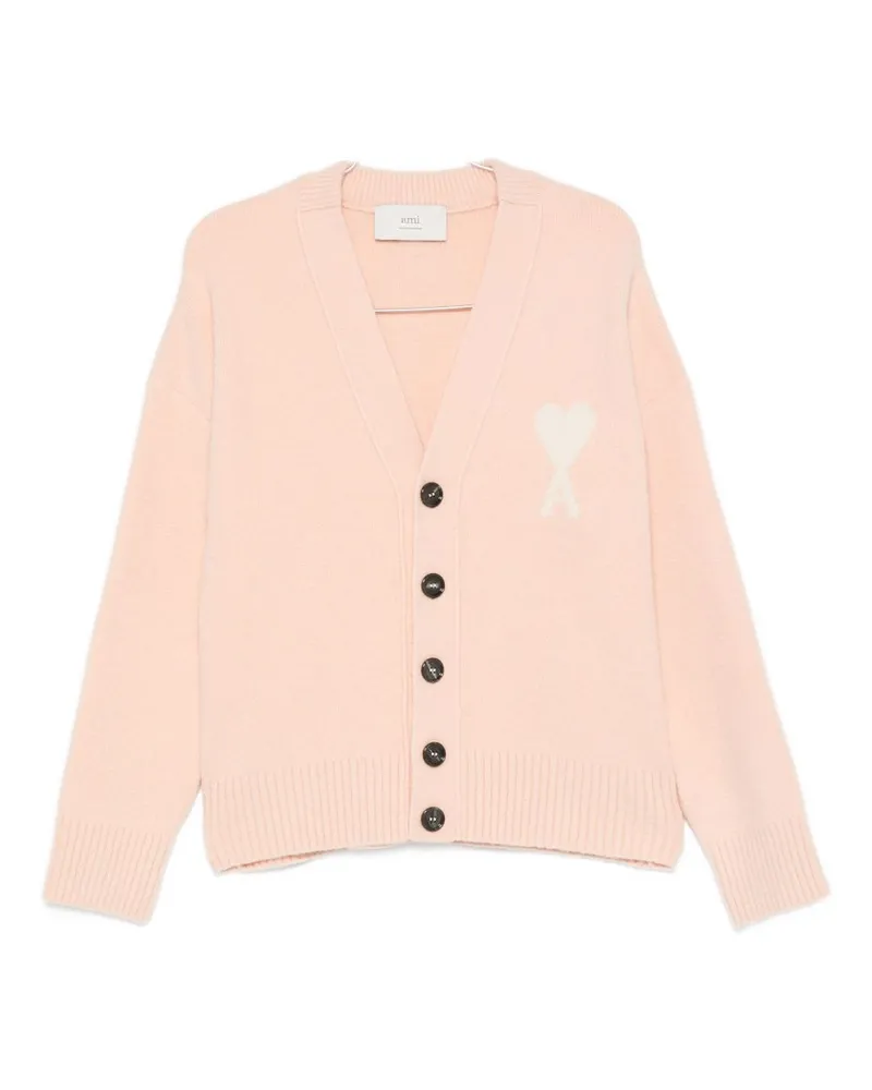 AMI Paris Ami de Coeur Wool Cardigan Powder
