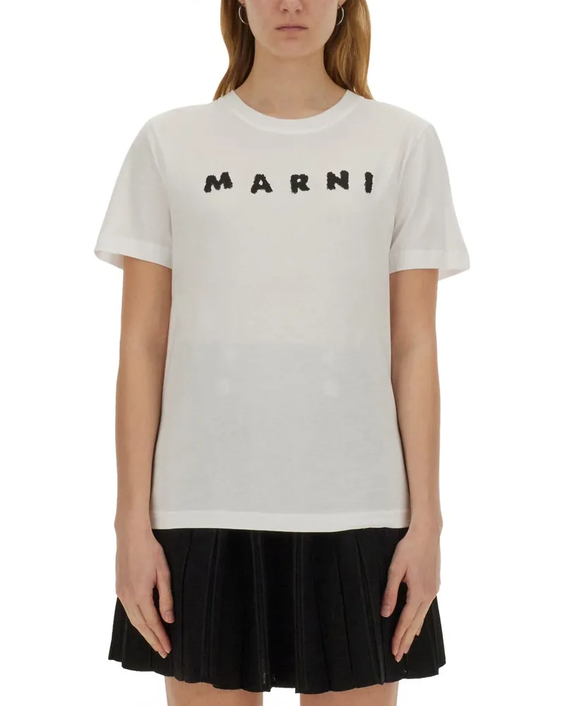 Marni Cotton T -Shirt mit Logo White
