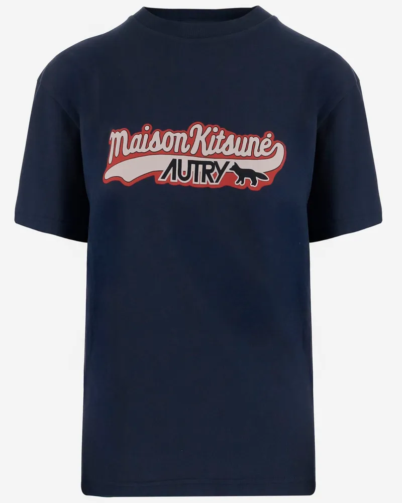 AUTRY Autry X Maison Kitsune Baumwoll -T -Shirt Blue