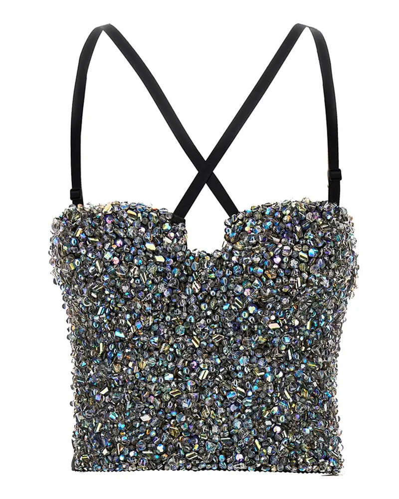 Dolce & Gabbana Pailletten Bustier Top Silver